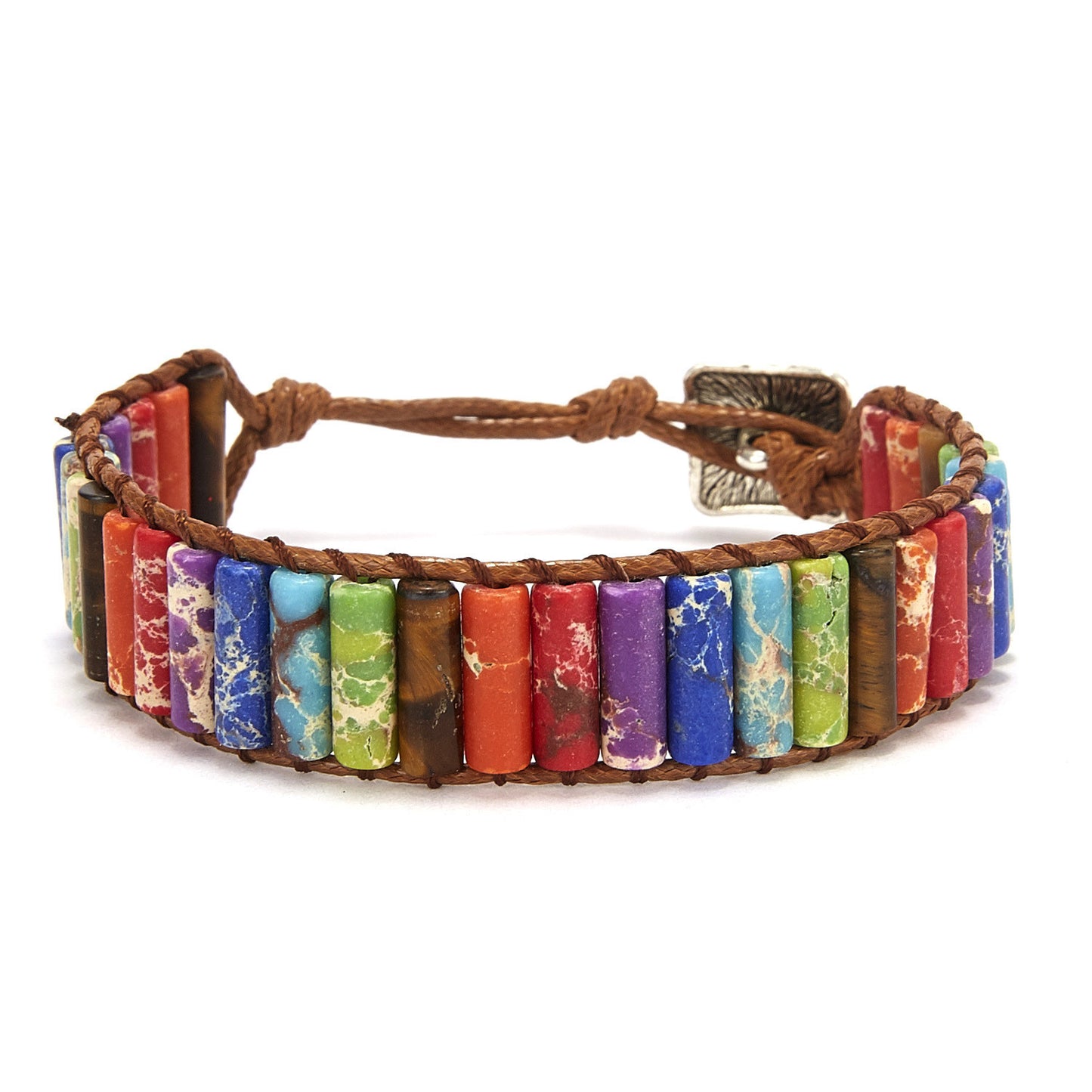 Hand-woven Single-layer Leather Colored Imperial Stone Bracelet