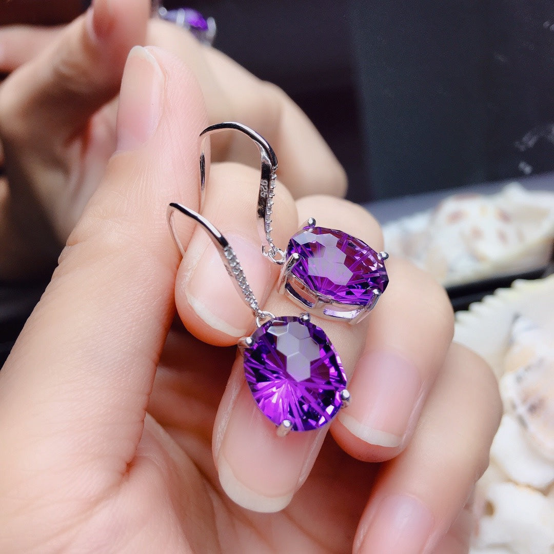 Women's Sterling Silver Inlaid Amethyst Earrings