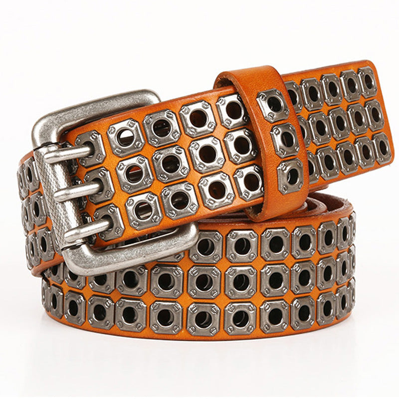 New Corns Hollow Rivet Men's Leather Belt