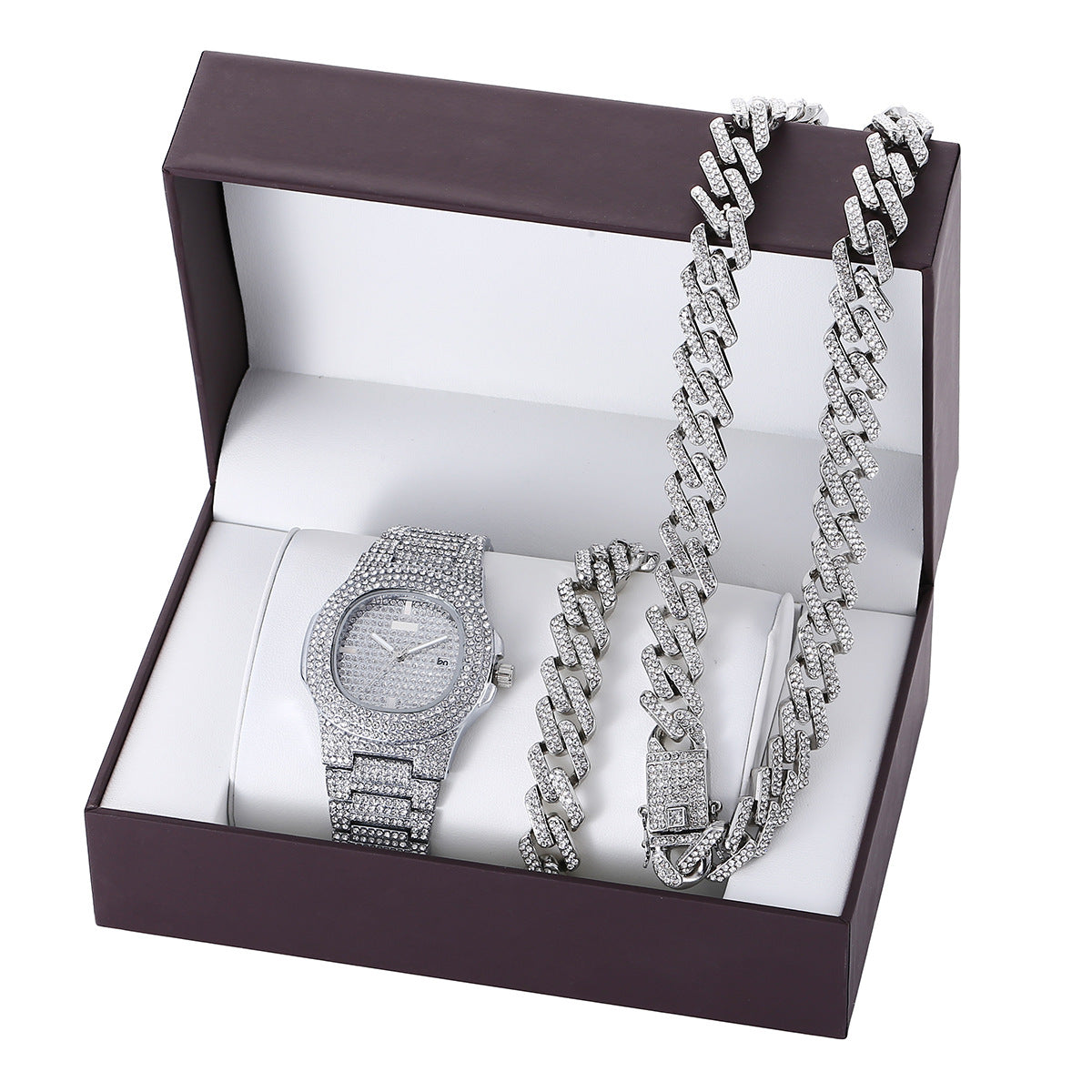 Diamond steel band quartz watch  bracelet set