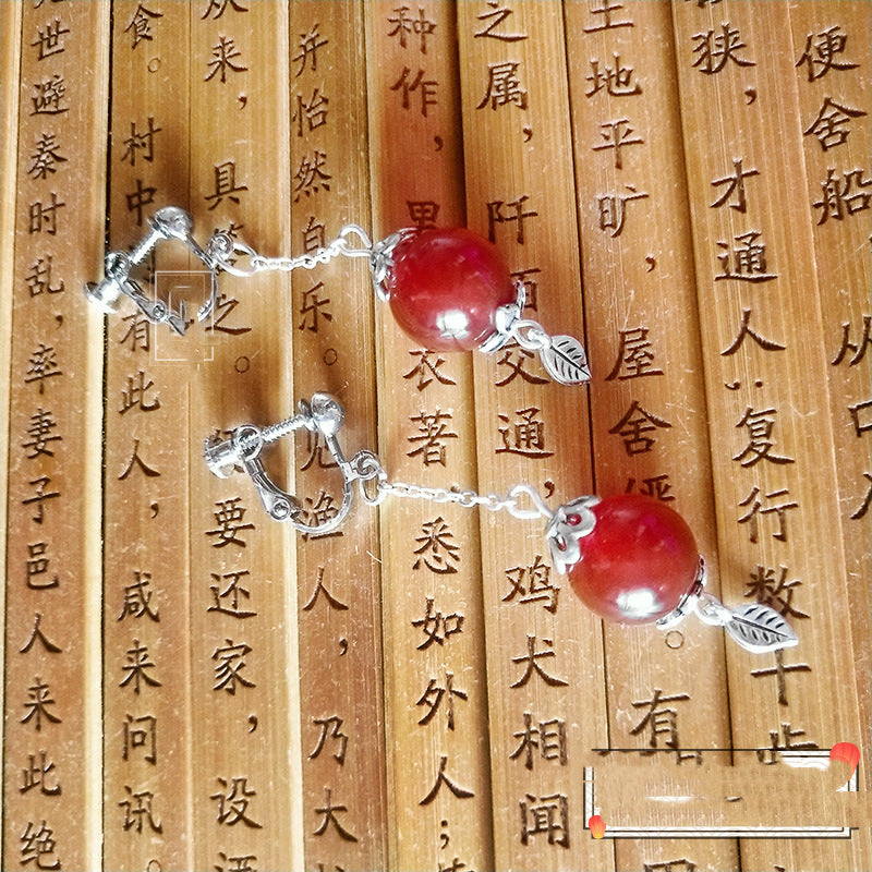 Red Agate Coral Bead Earrings Prince Yueshen