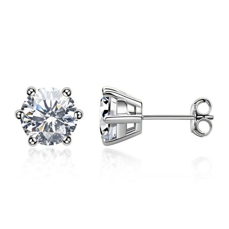 Fashion Sterling Silver Classic Six-claw Moissanite Stud Earrings