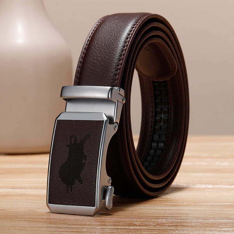 Genuine Leather Cowhide Belt With Automatic Buckle Belt