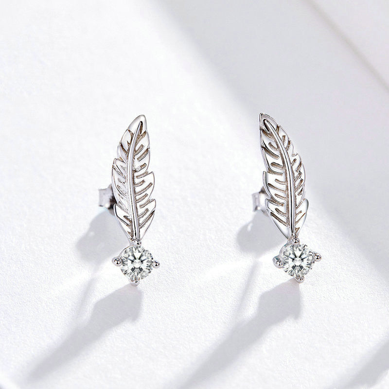 White Feather S925 Sterling Silver Stud Earrings