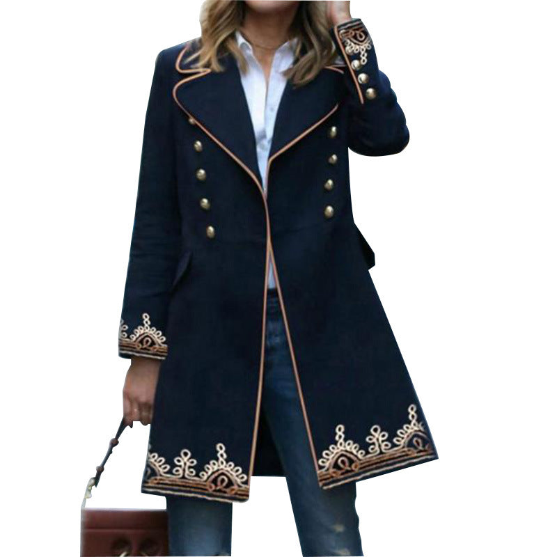 Women's Fashionable Elegant Medium Long Printed Lapel Coat