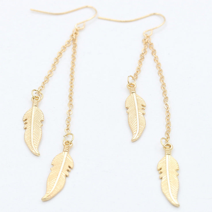 Tassel chain feather stud earrings