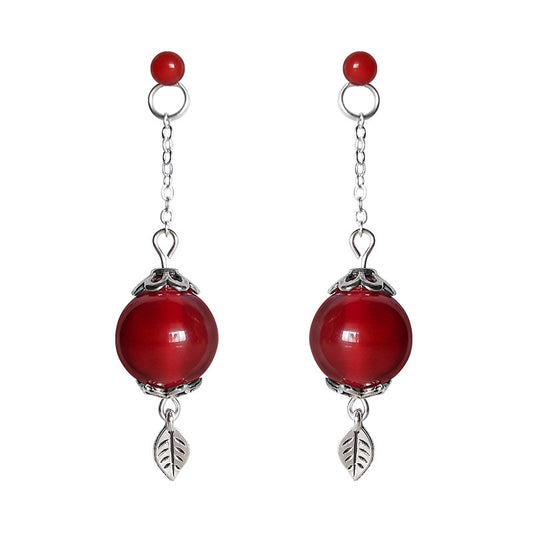 Red Agate Coral Bead Earrings Prince Yueshen