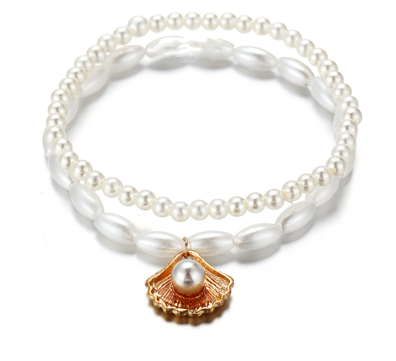 New female simple pearl shell anklet