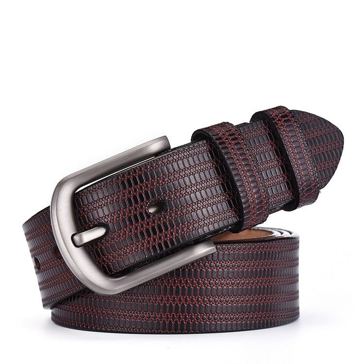 All-match men's two-layer cowhide embossed belt