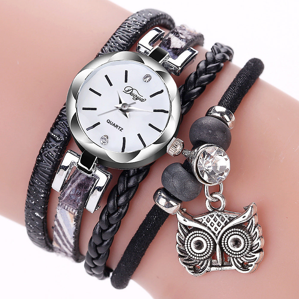 Hand Woven Owl Pendant Bracelet Watch