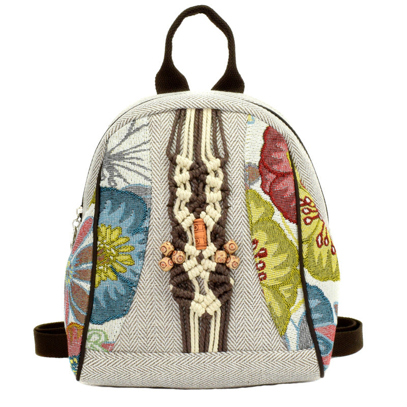 Retro cotton and linen woven school bag