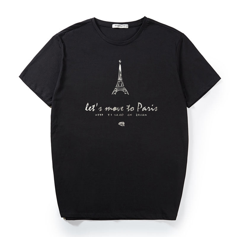 Eiffel Tower Printed T-Shirt Men's Loose Plus Size