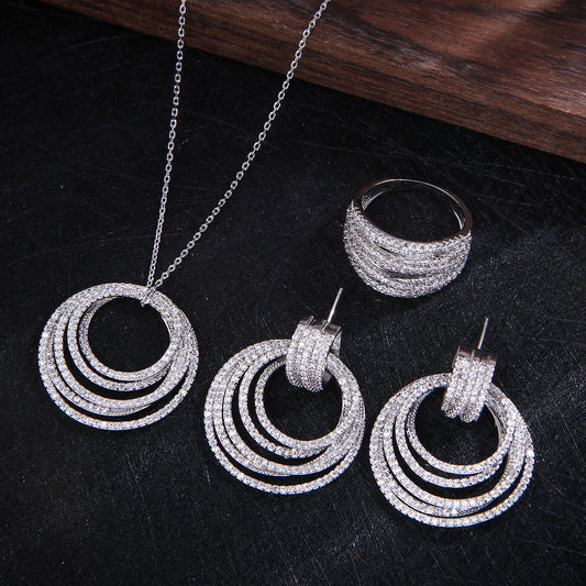 Micro Inlaid AAA Zircon Ring Earrings And Necklace Set