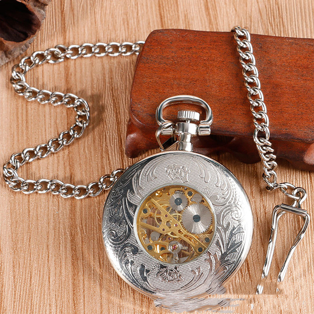 Carved mechanical pocket watch