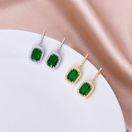 Sterling Silver Petite Emerald Earrings Female Net Red