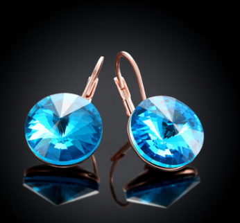 Fashion earrings wholesale inlaid authentic Austrian crystal blue diamond gold-plated earrings