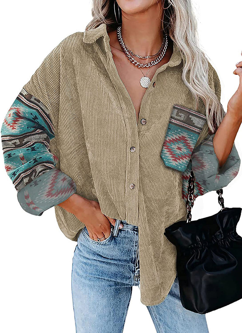 Fashion Women's Coat Lapel Loose Print Shirt