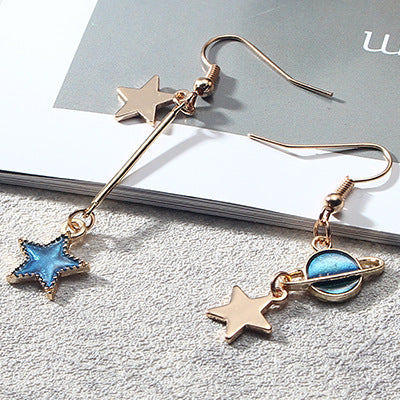 Japan And South Korea Blue Starry Sky Planet  Asymmetric Earrings