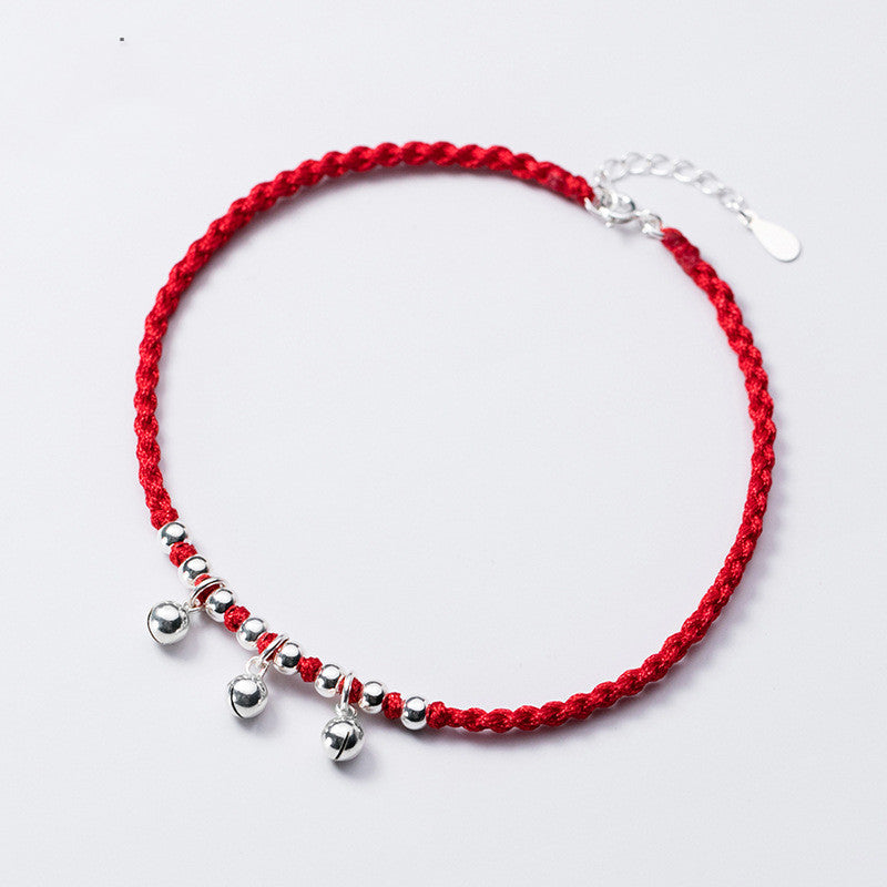 Silver Belt Extension Chain Bells Silver Beads Women's Braided Anklet