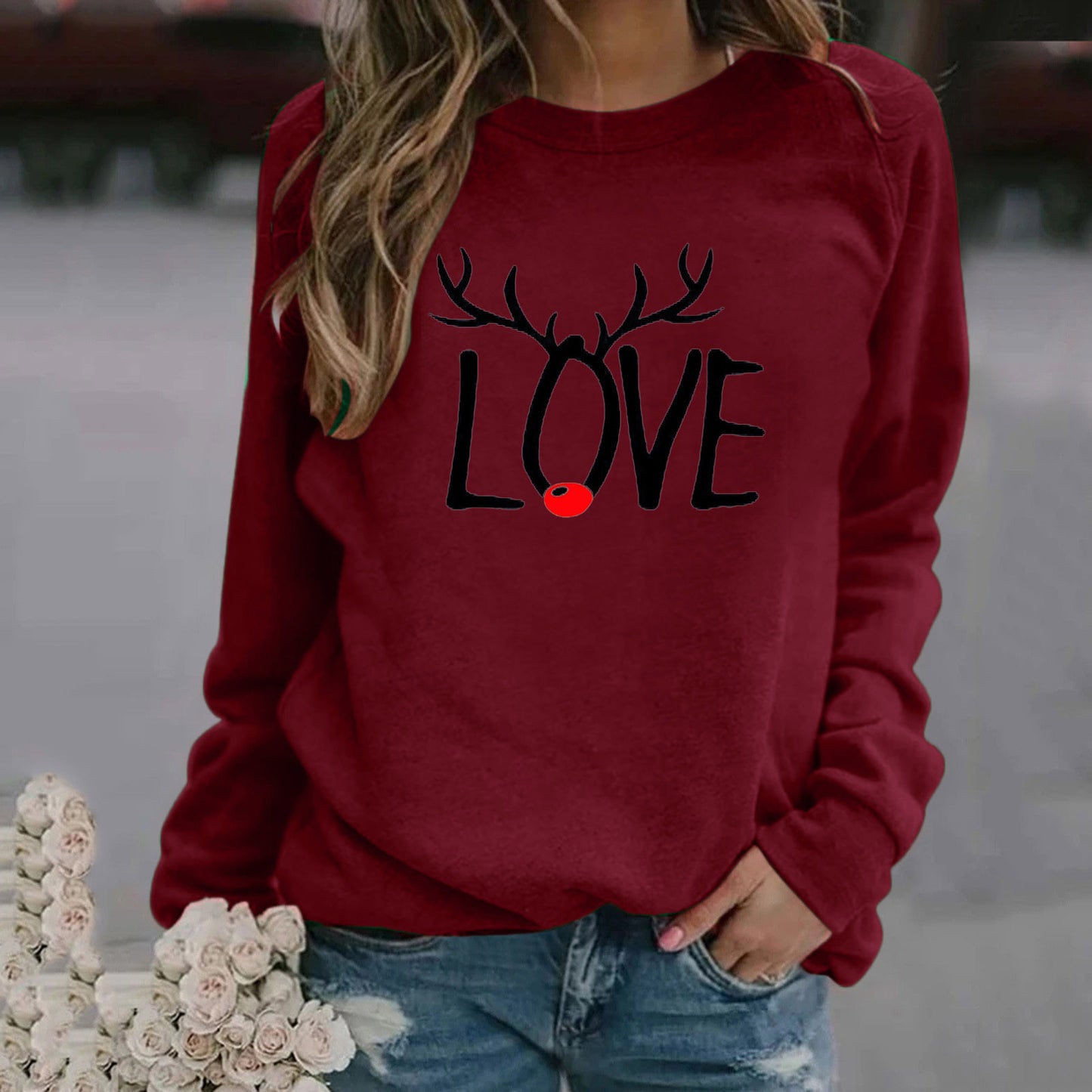 Christmas Pattern Printed Long-sleeved Round Neck Sweater Women