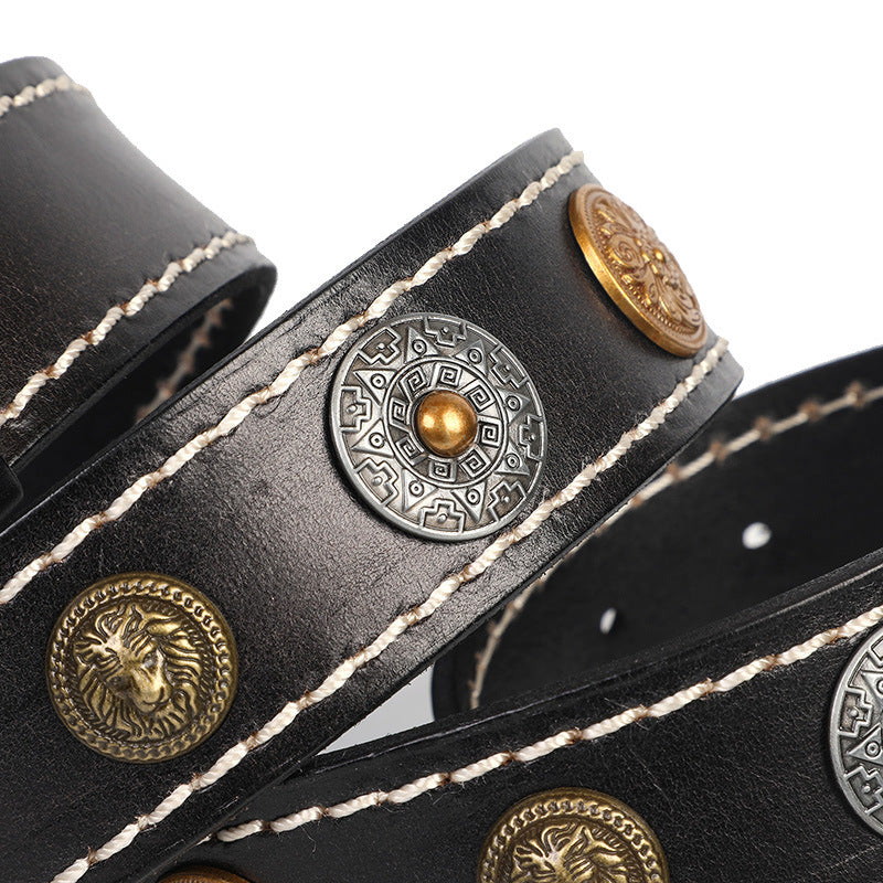 Leather Belt With Smooth Buckle For Men's Belt