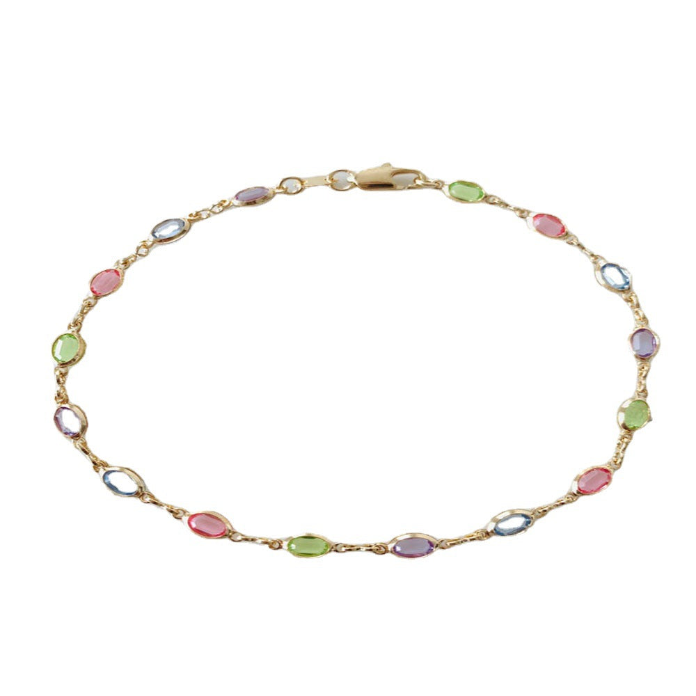 New Multicolor Micro Inlaid Rainbow Crystal Anklet