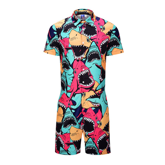 Coloured shark man suit Yamaxun Oumeifeng print shirt partner