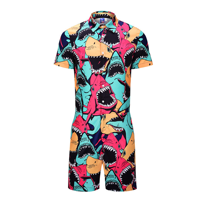 Coloured shark man suit Yamaxun Oumeifeng print shirt partner