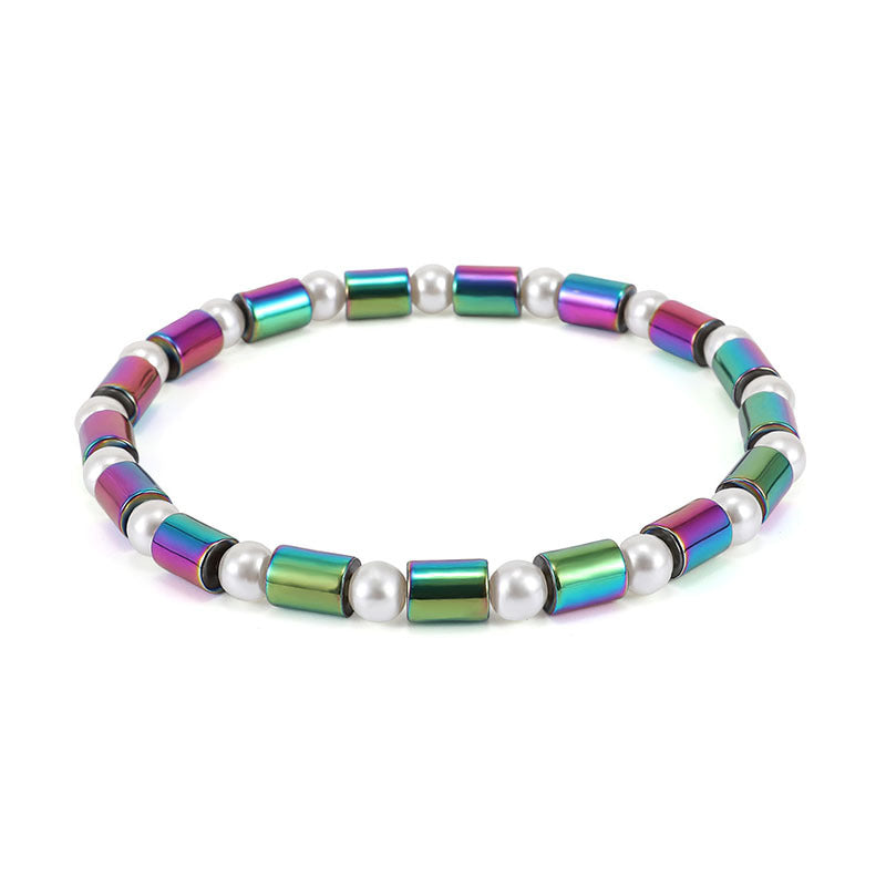 Magnetic Oval Bead Black Magnet Electroplating AB Color Anklet