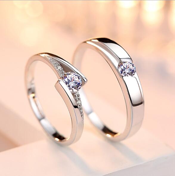 Simulation Diamond Ring Couple Rings A Pair of Live 925 Silver Men and Women Marriage Rings Lettering Rings Diamond Rings