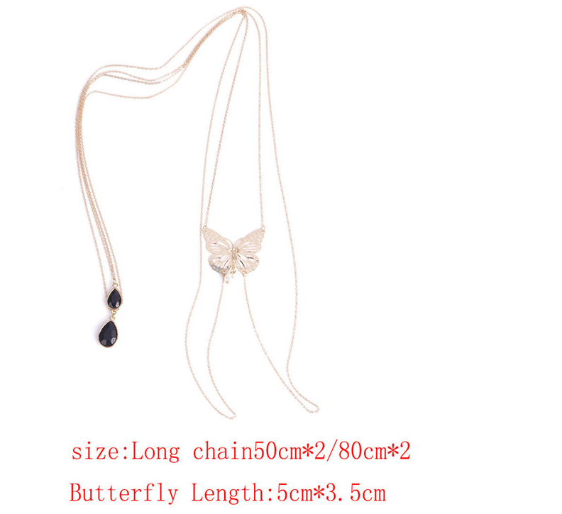 Butterfly pearl drop gem tassel body chain