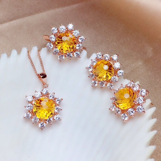 Silver-plated  Explosion Fire Color Inlaid Citrine Set