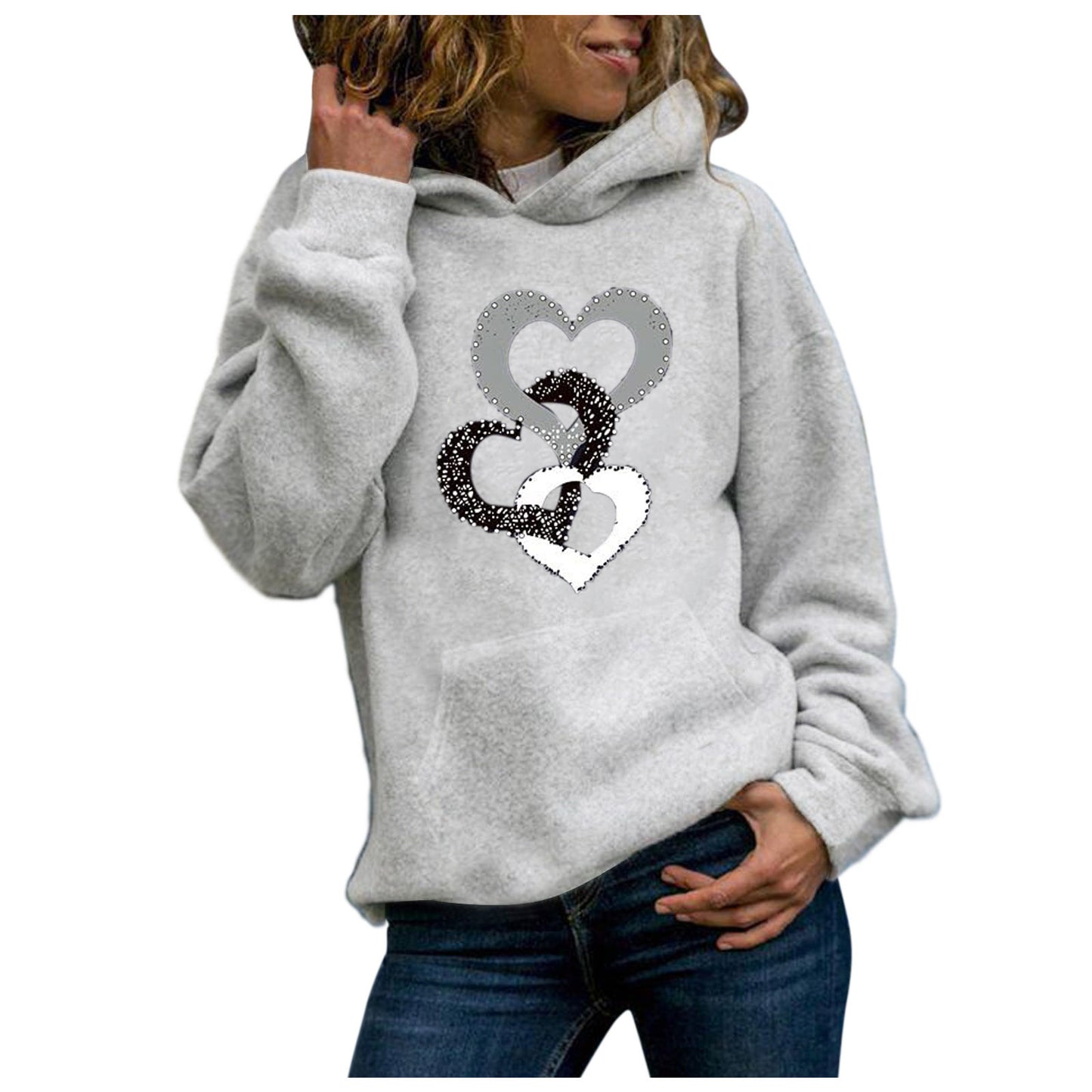 Round Neck Long-sleeved Pullover Casual Printed Plus Velvet Ladies Sweater