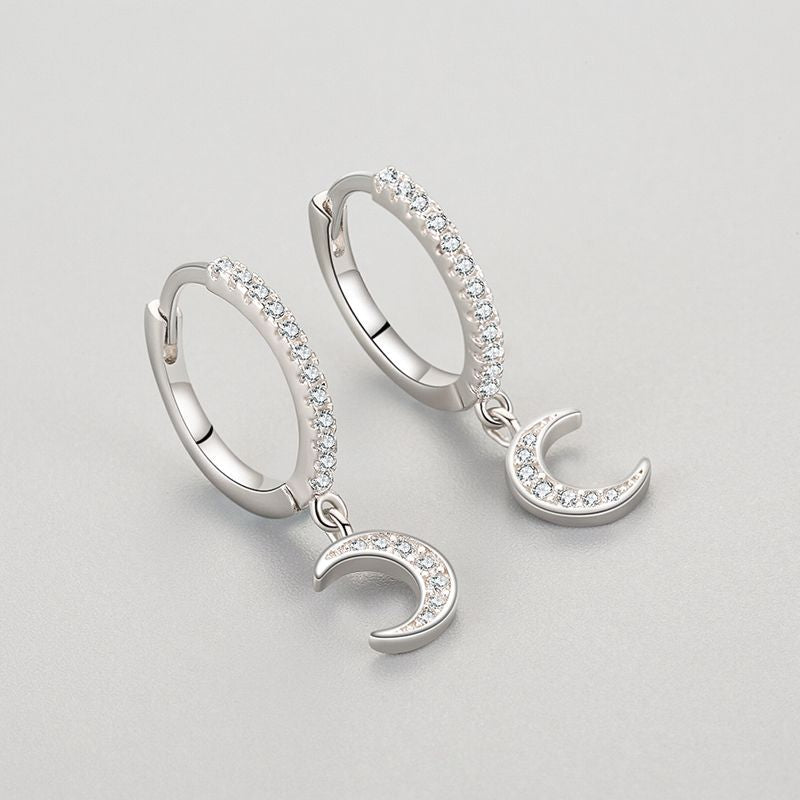 S925 Sterling Silver Moon Earrings With Diamonds