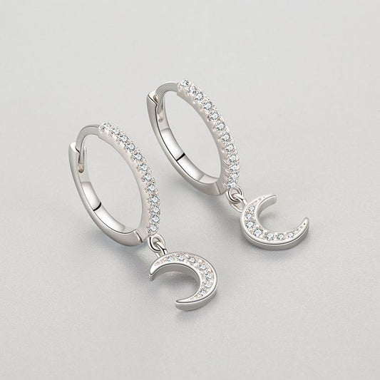 S925 Sterling Silver Moon Earrings With Diamonds