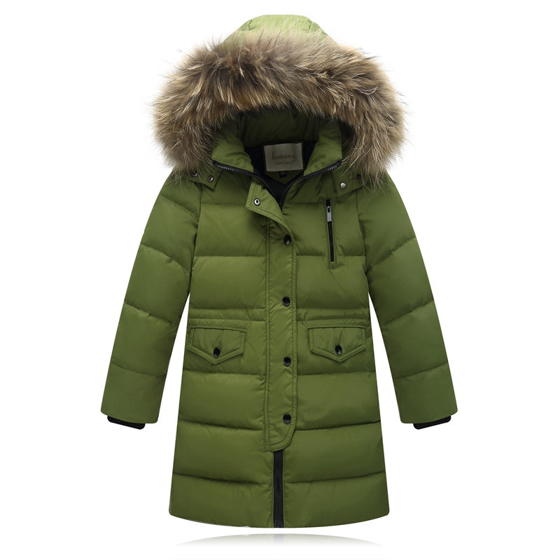 Children's Down Jacket Girls Mid-length Thick Fur Collar Men