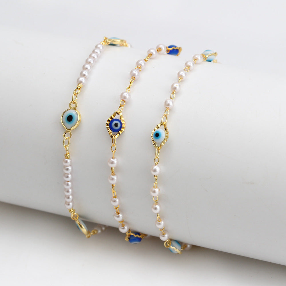 Europe And America Drip Oil Eye Pearl Anklet Women's Fashion