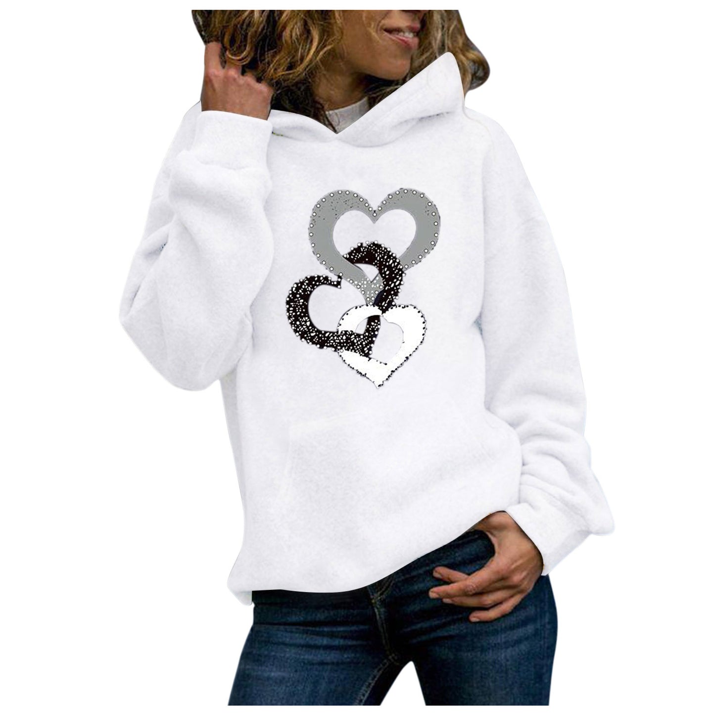 Round Neck Long-sleeved Pullover Casual Printed Plus Velvet Ladies Sweater