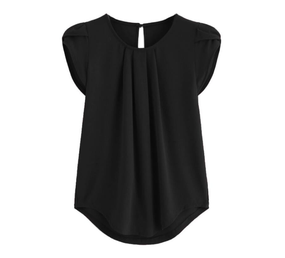 Chiffon Solid Color Short-sleeved Round Neck Casual