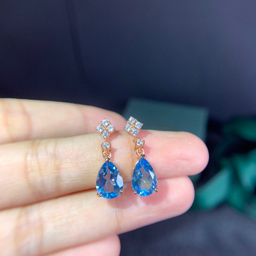 Natural Blue Topaz Female Earrings