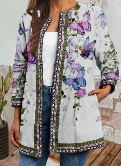 Vintage Ethnic Print Long Sleeve Jacket Cardigan