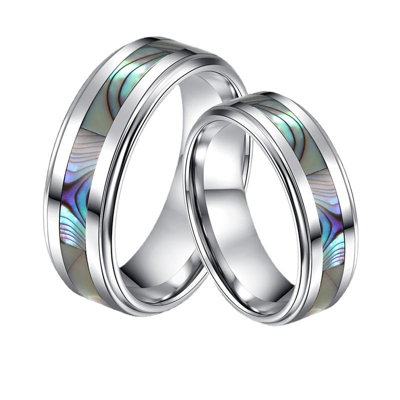 Tungsten Inlaid Shell Couple Rings Simple And Sweet