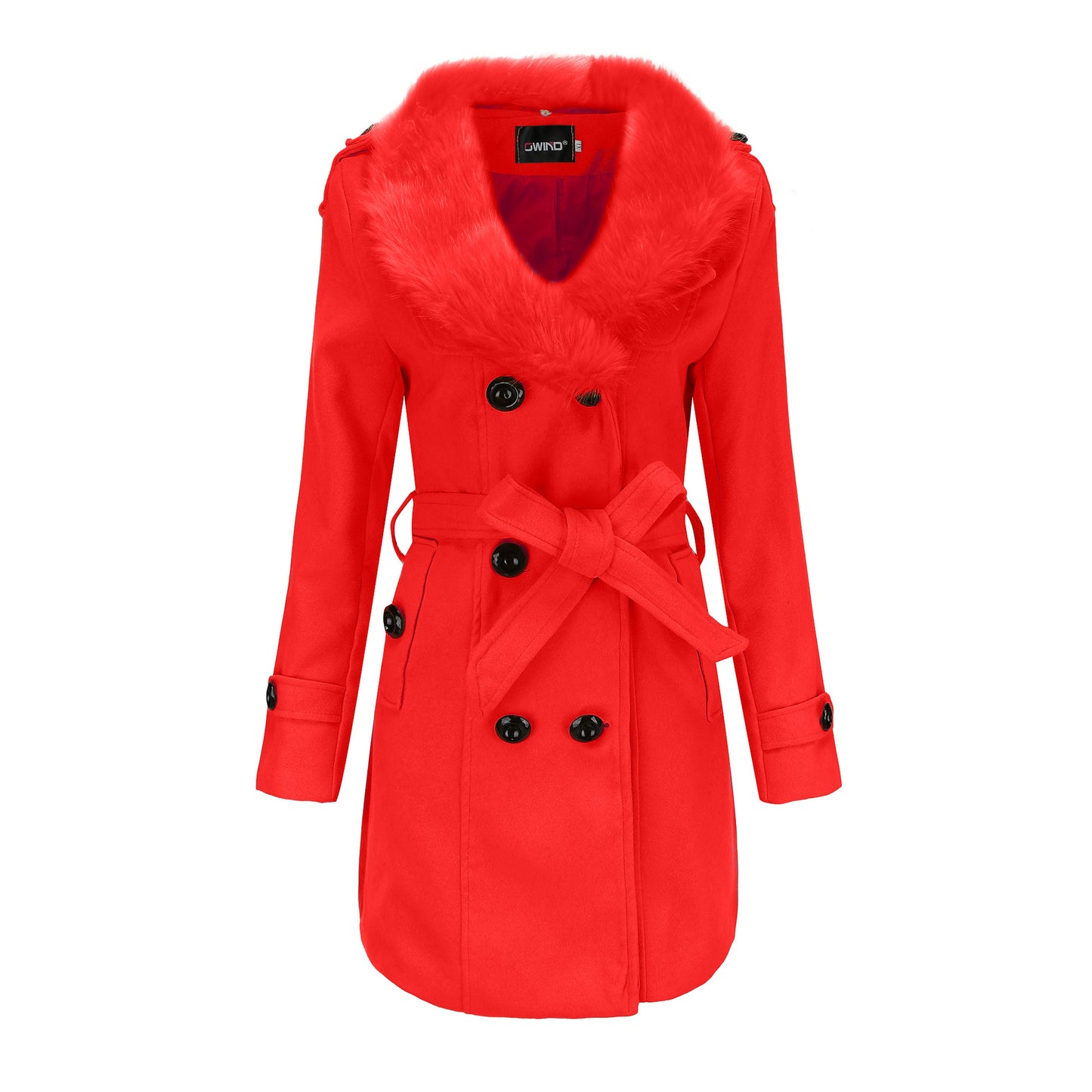 Woolen Coat Mid Length Women's Trench Coat With Large Fur