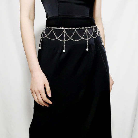 Waist Chain Pearl Pendant Wavy Fringe Body Chain Banquet Party Fashion Versatile Dress Accessories