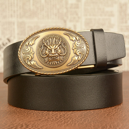 Men's Personality Belt Real Cowhide Ethnic Style Faucet Automatic