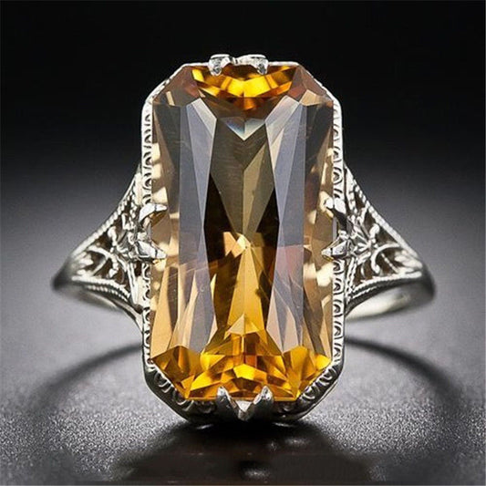 Citrine Hollow Carved Ring Europe and America