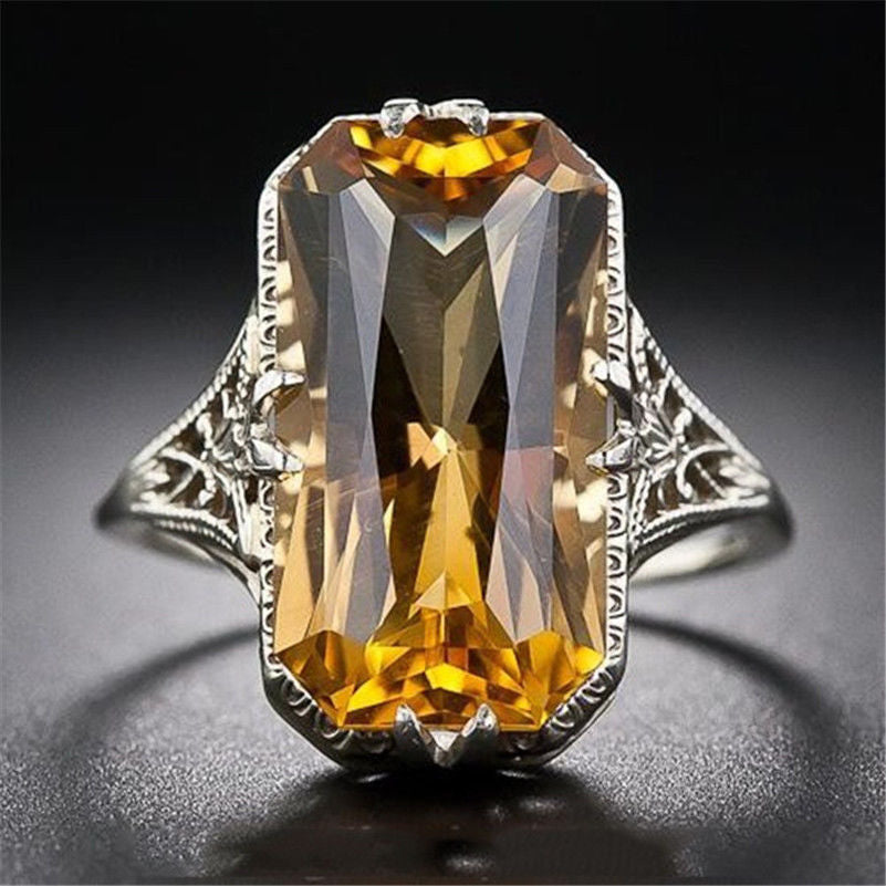 Citrine Hollow Carved Ring Europe and America