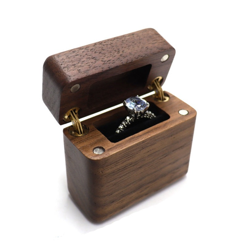 Walnut Ring Box Magnet Lighter Earring Studs Women's Mini Travel Storage Trinkets