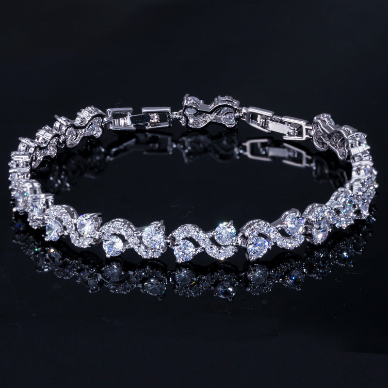 Exquisite diamond white gold plated bracelet