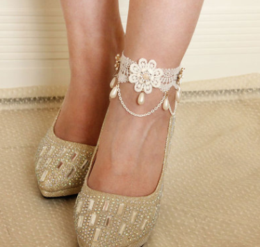 White flowers bride bridesmaid wedding dress accessories anklet personality foot rope